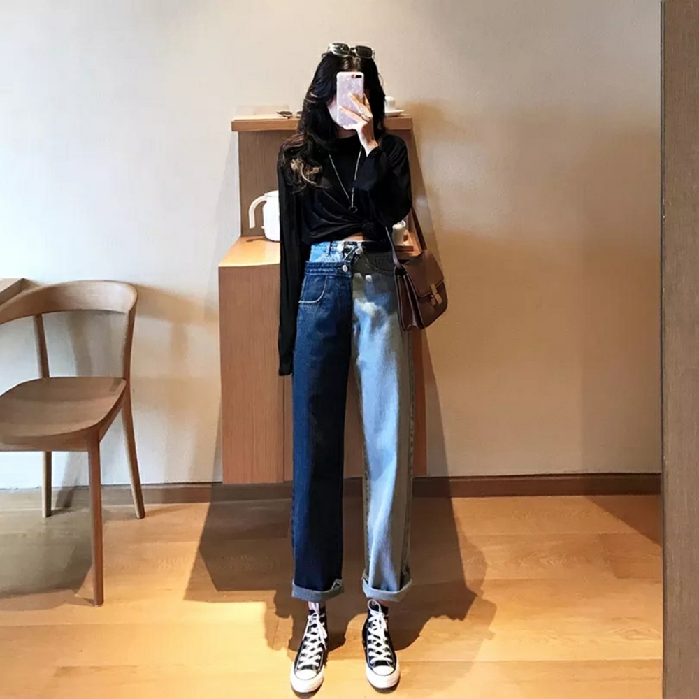 High Waist Jeans Raw Hem Wide Leg Sz.M-L
